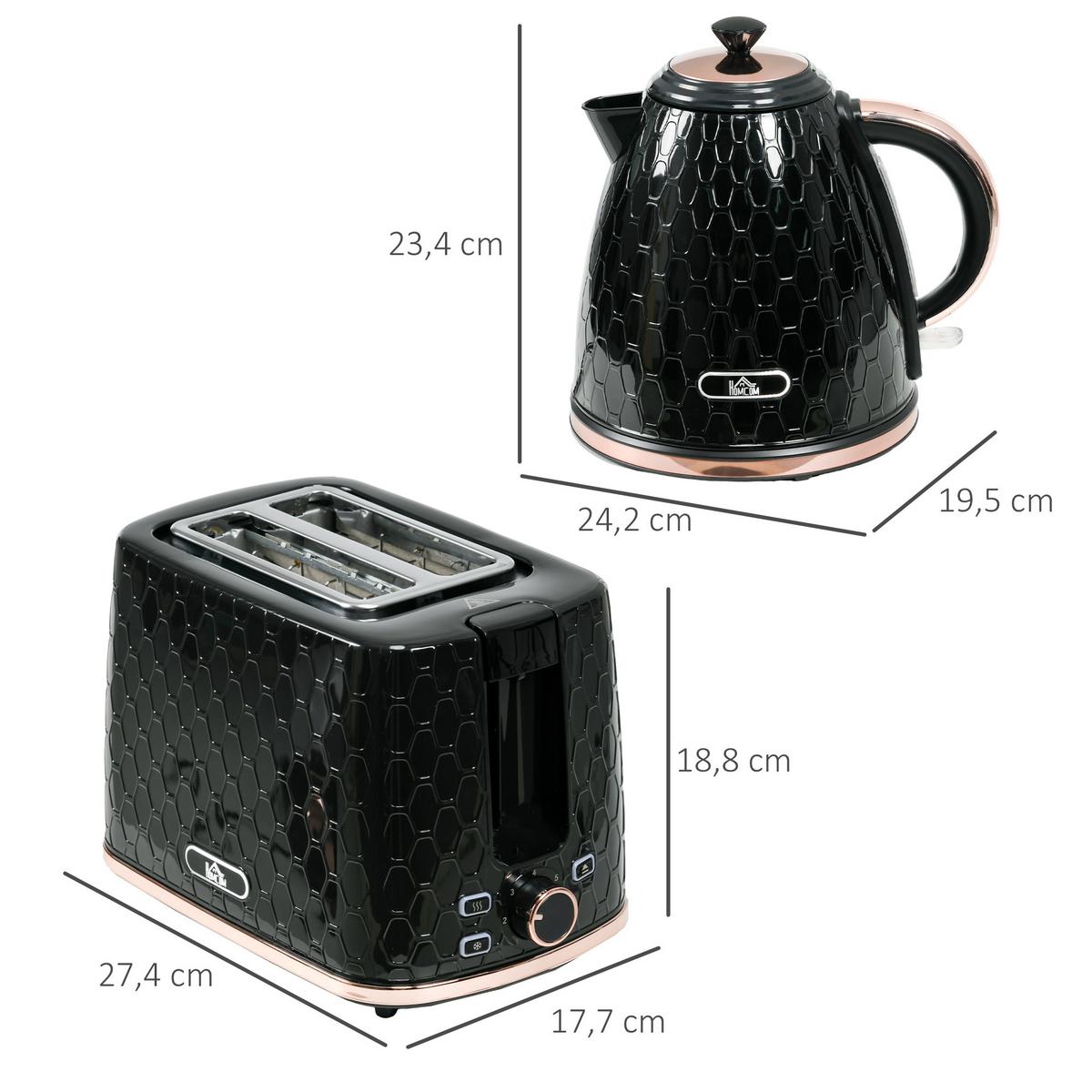 KOCHER-TOASTER-SET 2er Set Kunststoff Stahl Schwarz - Schwarz, Kunststoff (19.5/23.4/24.2cm) - HOMCOM
