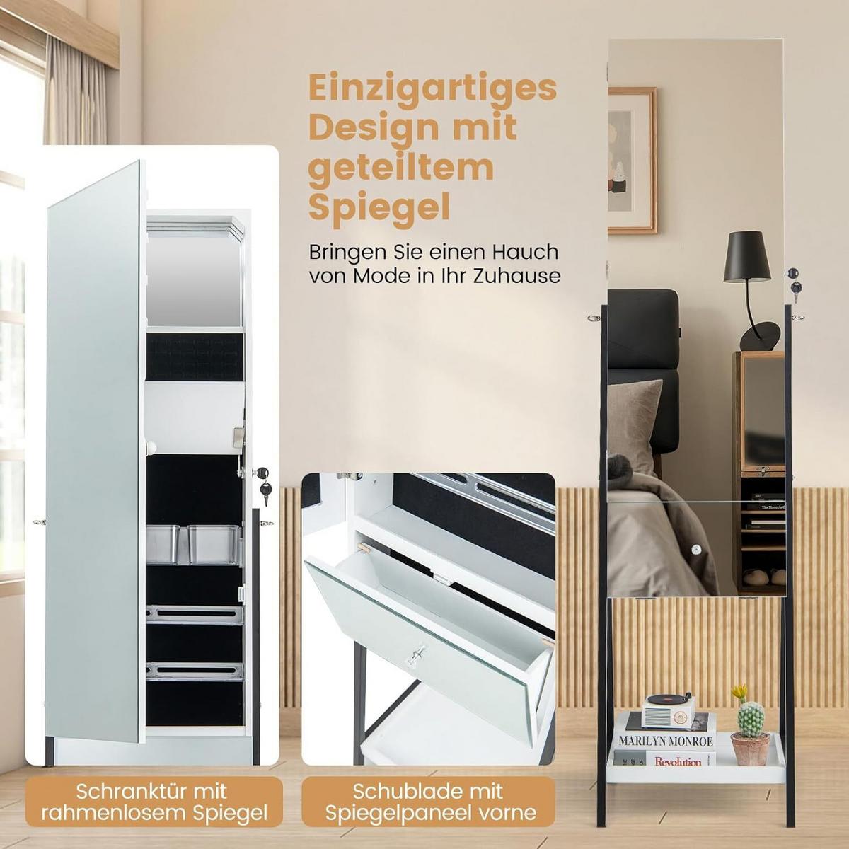 SCHMUCKSCHRANK 166cm Weiß - Weiß, Holz (41/166/35cm) - COSTWAY