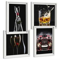 BILDER SET 4er Set - 50x50 cm & 40x60 cm Weißer Rahmen - Frauenbeine Rosenwagen Wein - Weiß, Kunststoff (50/50cm) - TULUP