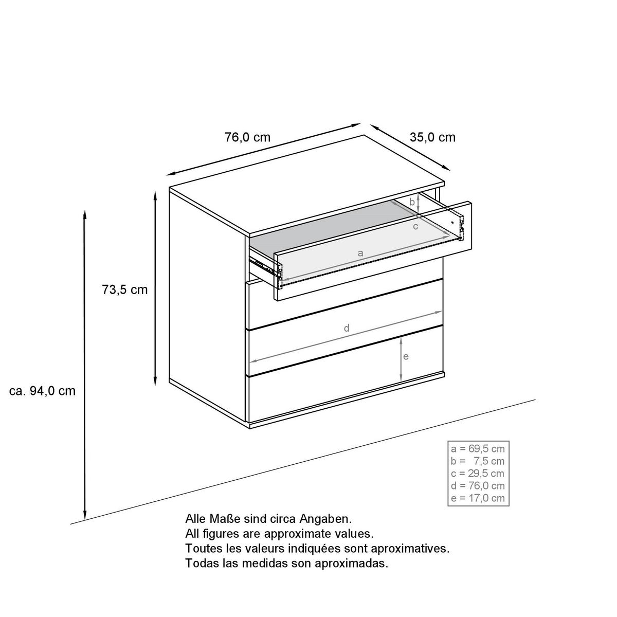 KOMMODE Pavos Eiche Evoke - Eiche San Remo, Holzwerkstoff (76/76/35cm) - Vladon