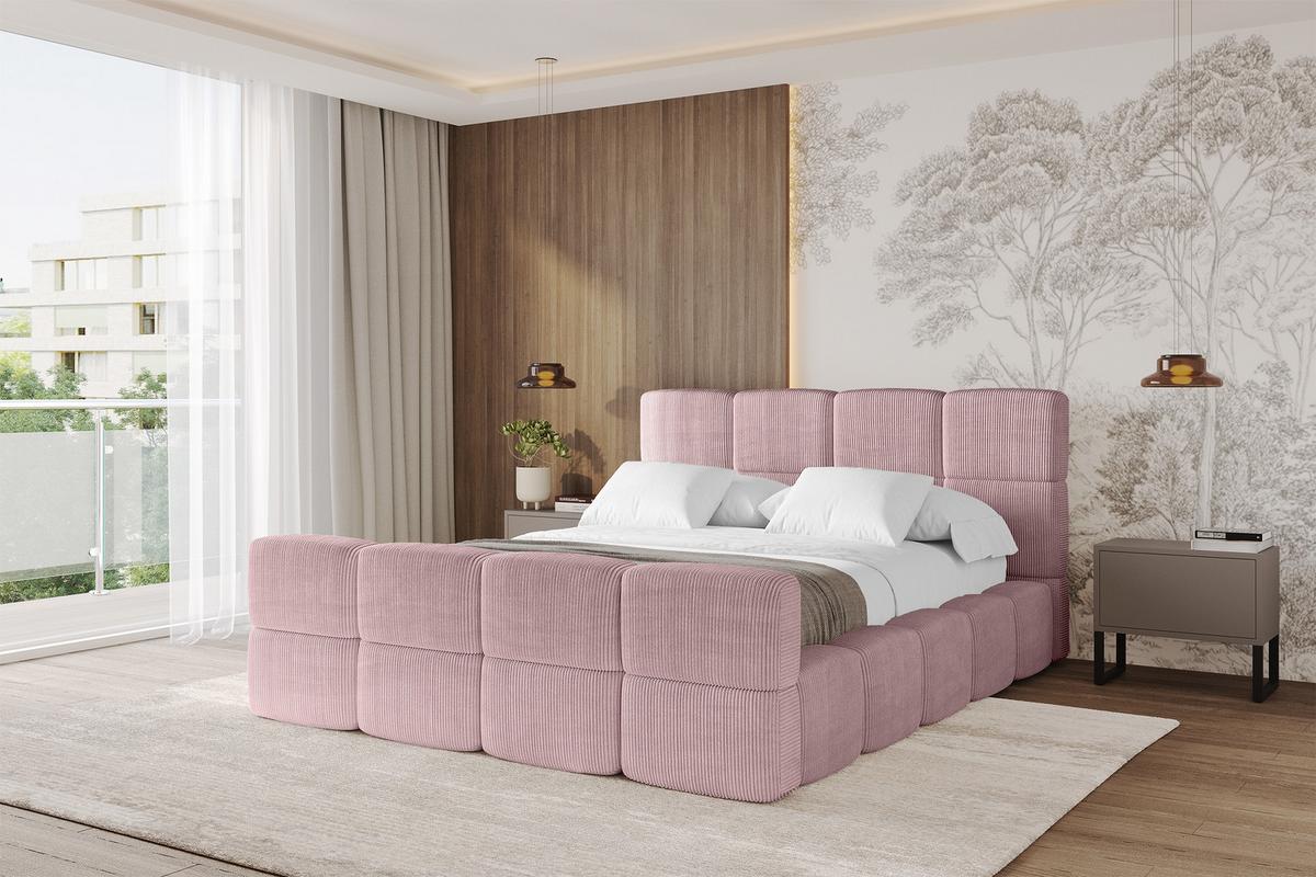 POLSTERBETT mit Bettkasten und Lattenrost, Bett mit Kopfteil, Boxbett ohne Matratze, Doppelbett mit Stauraum - NATA-Z 120x200 Rosa - Rosa, Holzwerkstoff/Textil (120/200cm) - ALTDECOR