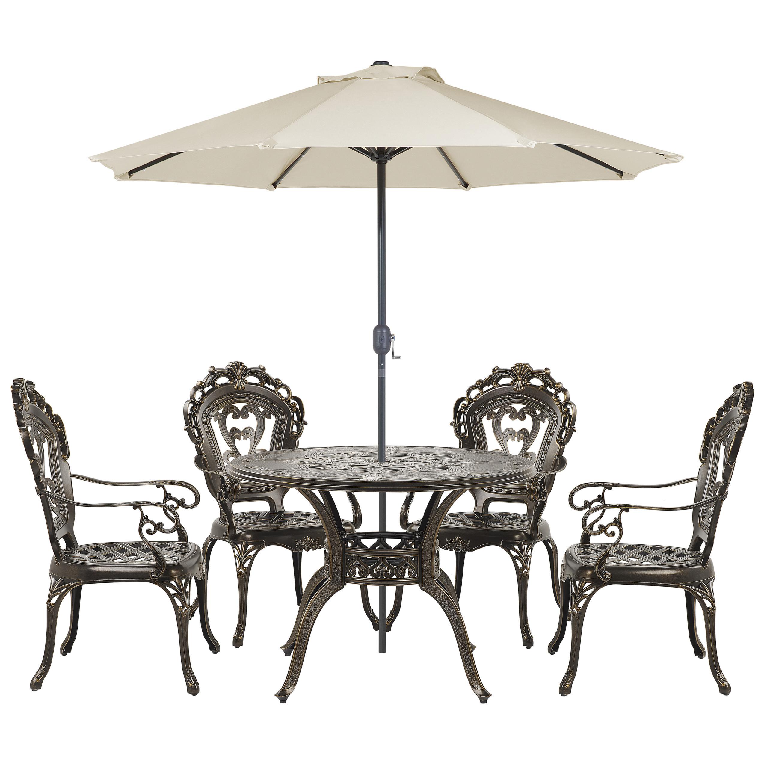 GARTENMÖBEL SET 4-Sitzer mit Sonnenschirm Aluminium dunkelbraun Sapri - Beige/Braun, Metall - Beliani