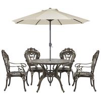 GARTENMÖBEL SET 4-Sitzer mit Sonnenschirm Aluminium dunkelbraun Sapri - Beige/Braun, Metall - Beliani