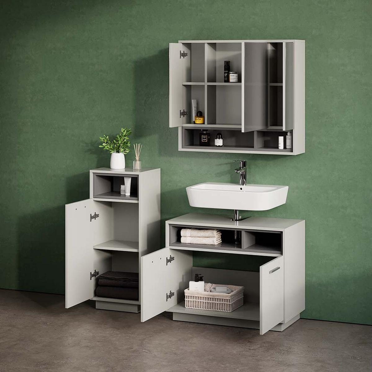WASCHBECKENUNTERSCHRANK Temo Grau 80 x 64 cm - Grau, Holzwerkstoff (80/64/40cm) - Livinity®