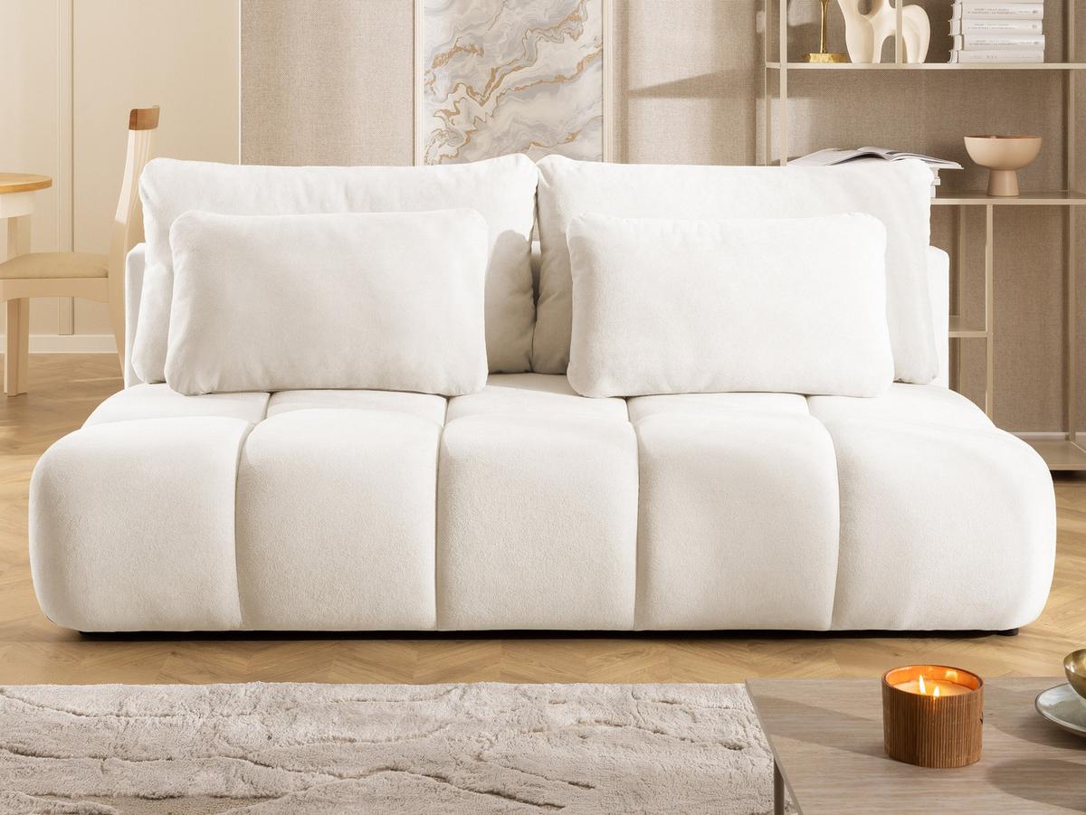 SCHLAFSOFA Belluno aus hochwertigem Creme Plüschstoff mit Bettkasten und tiefen Steppungen in Bubble-Optik - Creme/Schwarz, Holz/Kunststoff (205/87/105cm) - S-Style