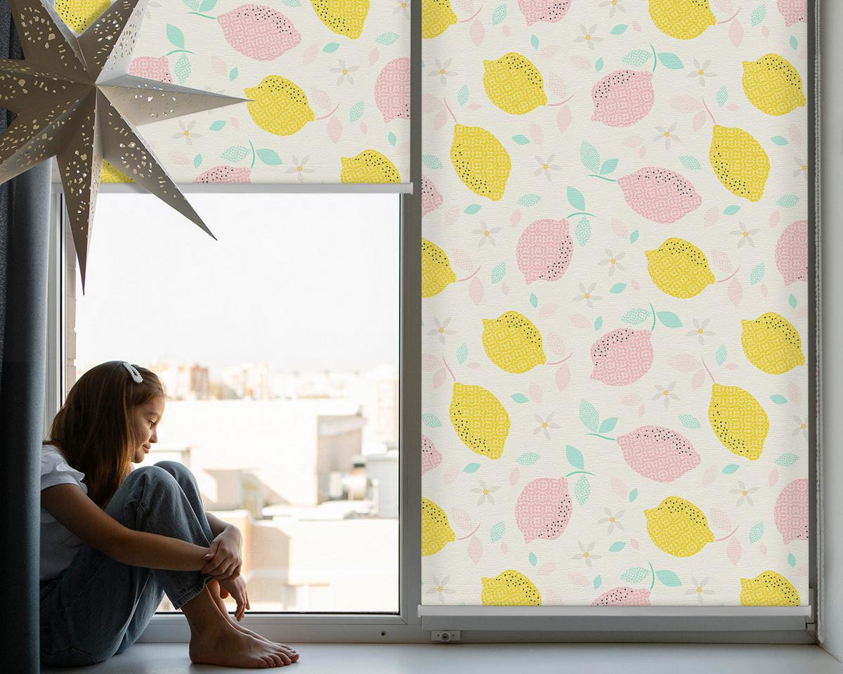INNENROLLO - Fensterrollo - Rollo - 110x140 cm - Rosa und gelbe Zitronen - Gelb, Kunststoff (110/140/0.5cm) - TULUP