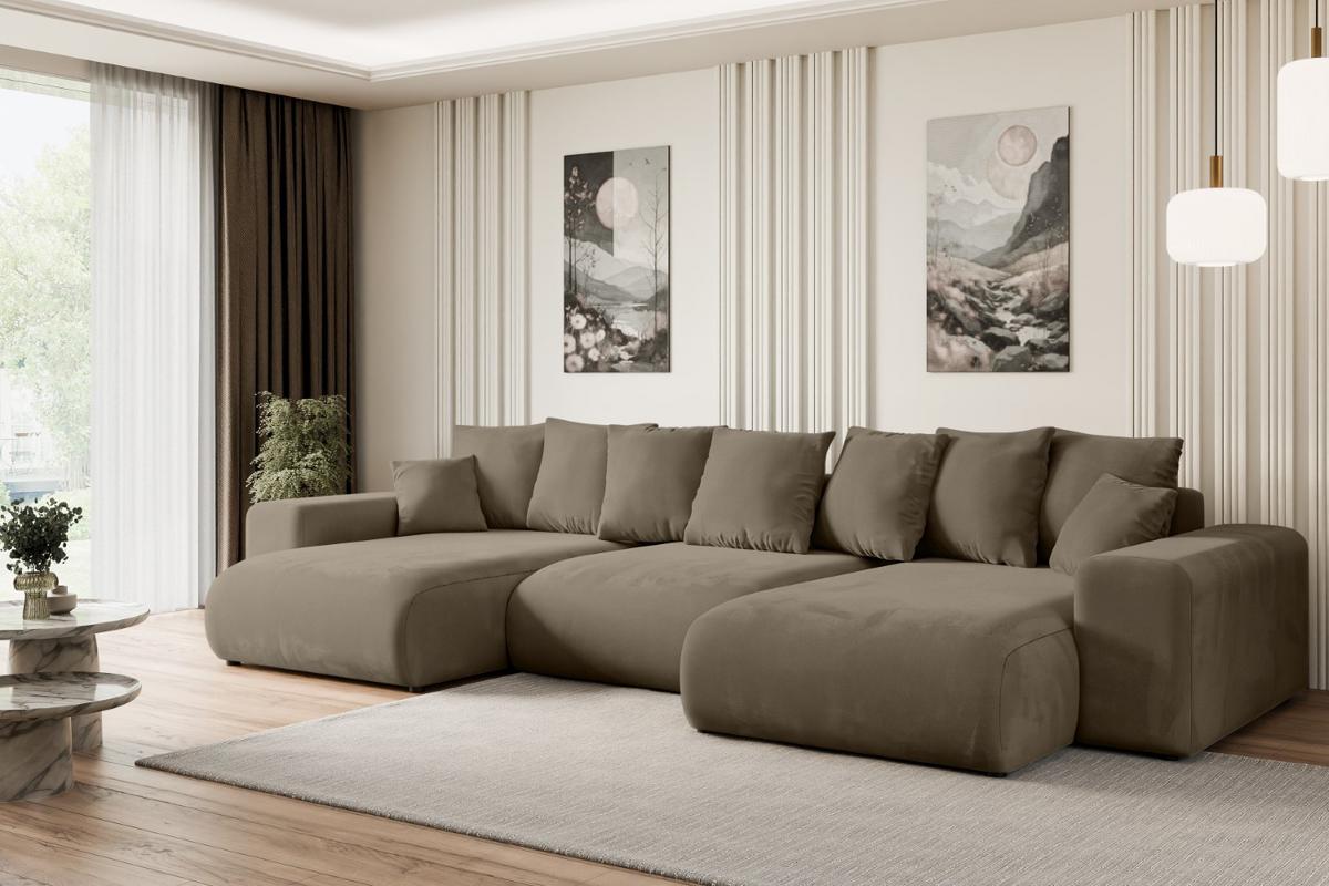 WOHNLANDSCHAFT mit Schlaffunktion ESKAR-U -364x176x72cm Braun Velours - Schwarz/Braun, Holzwerkstoff/Kunststoff (364/72/176cm) - ALTDECOR