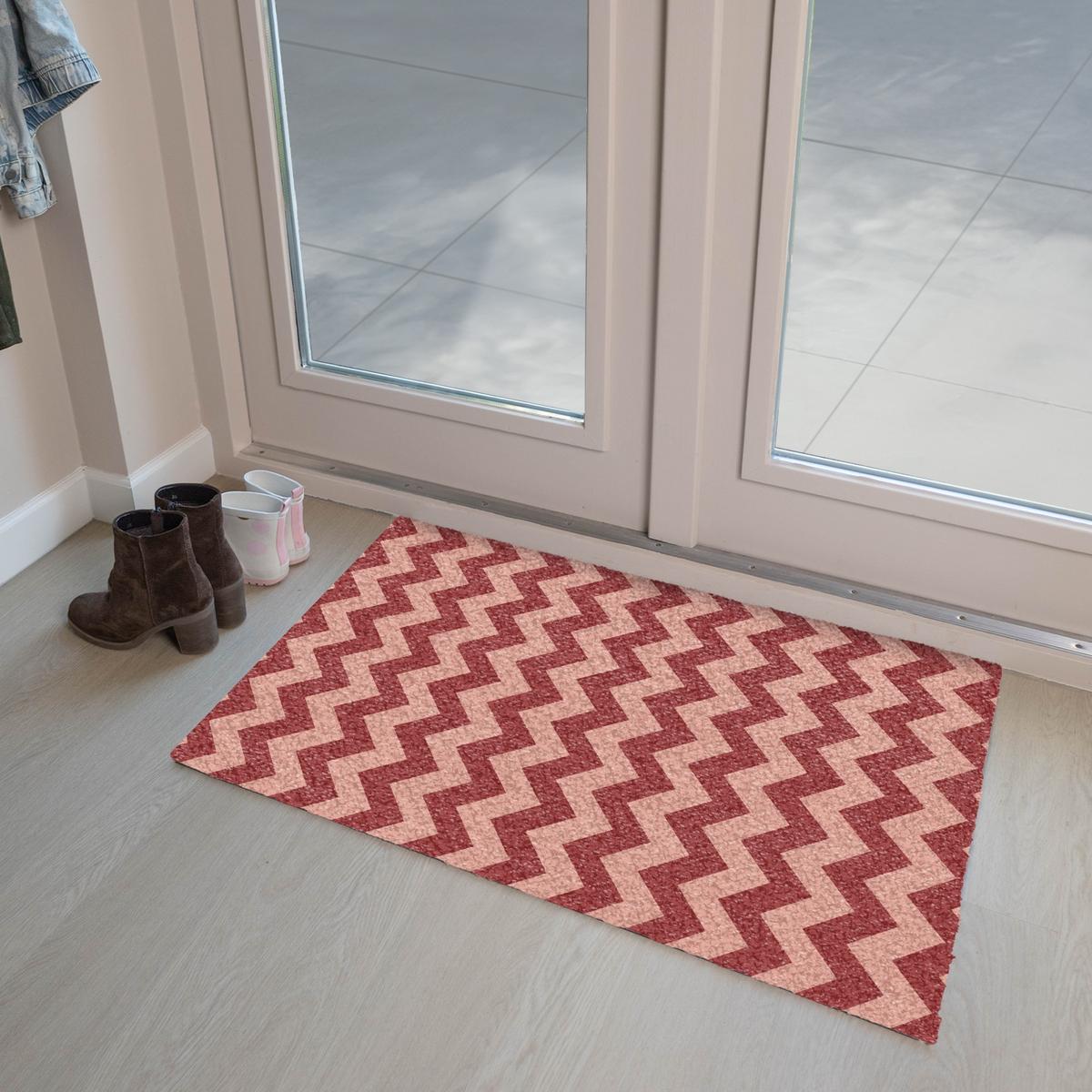 FUSSMATTE Zickzack - Streifen - Muster - Rot Schmutzfänger 90x60 cm - Bordeaux, Kunststoff (90/0.4cm) - MuchoWow