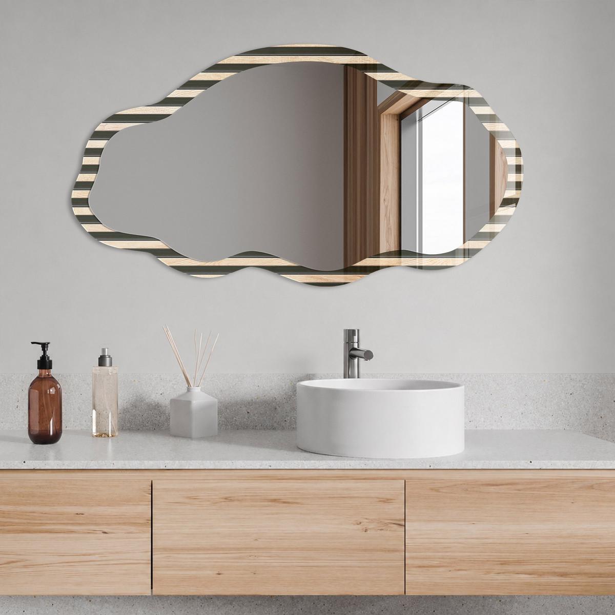 SPIEGEL 90x45 cm asymmetrisch mit Druck - Moderne Lamellen - Transparent, Glas (45/90/0.4cm) - TULUP