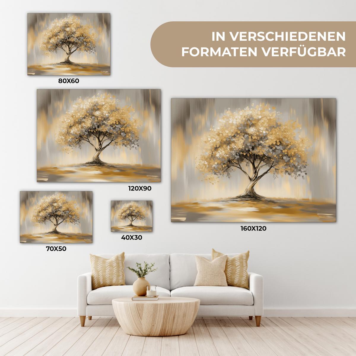 LEINWANDBILD Gemälde - Baum - Abstrakt - Blätter Wandbild 40x30 cm - Beige, Textil (40/30cm) - MuchoWow