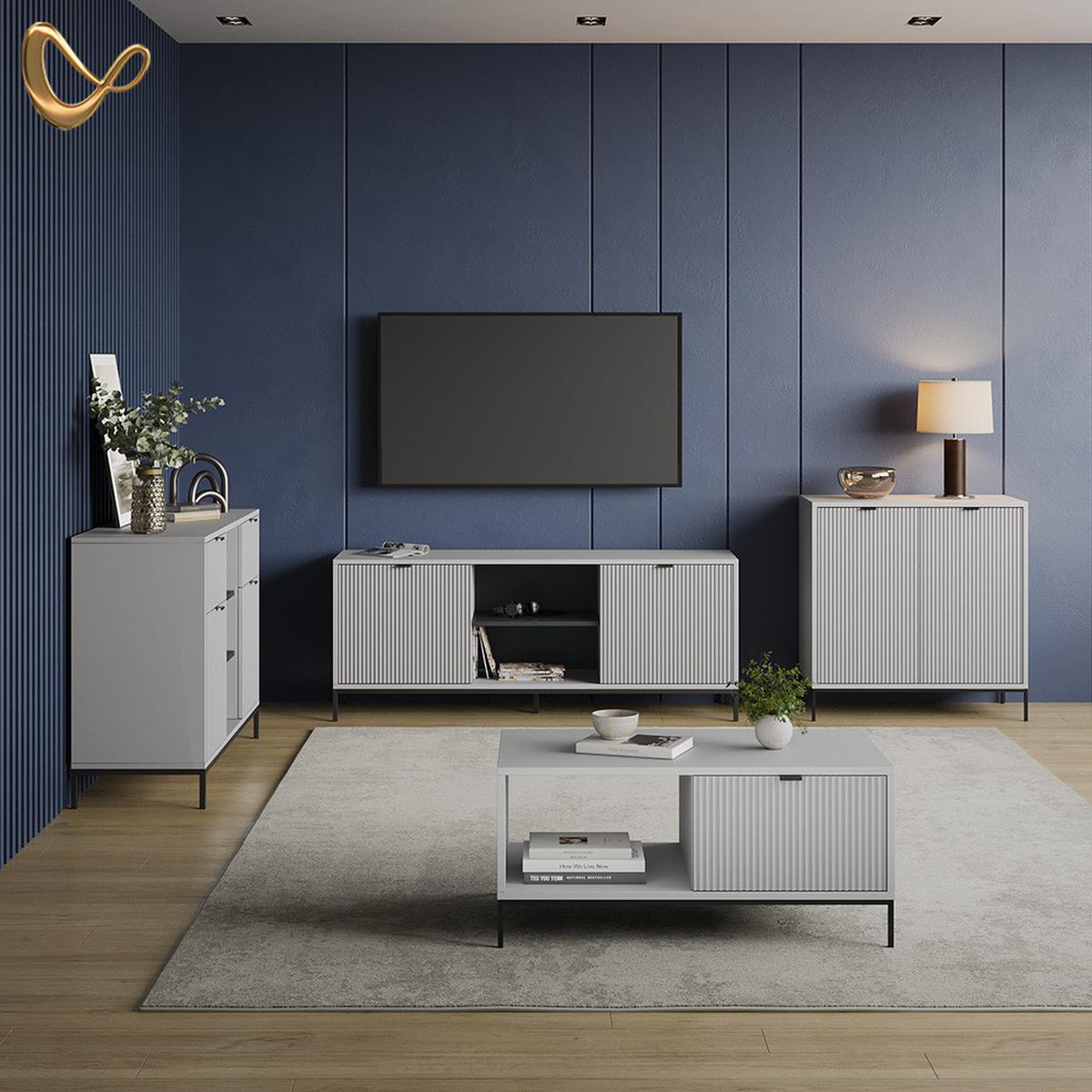 KOMMODE Aterno Grau 120 x 81.2 cm mit 2 Schubladen und 2 Türen - Grau, Holzwerkstoff (120/81.2/40cm) - Livinity®