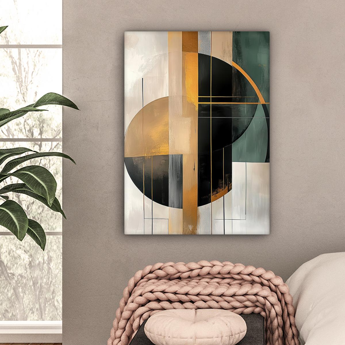LEINWANDBILD Abstrakt - Gold - Bronze - Grün - Formen - Modern Wandbild Wohnzimmer 60x80 cm - Multicolor, Textil (60/80cm) - MuchoWow