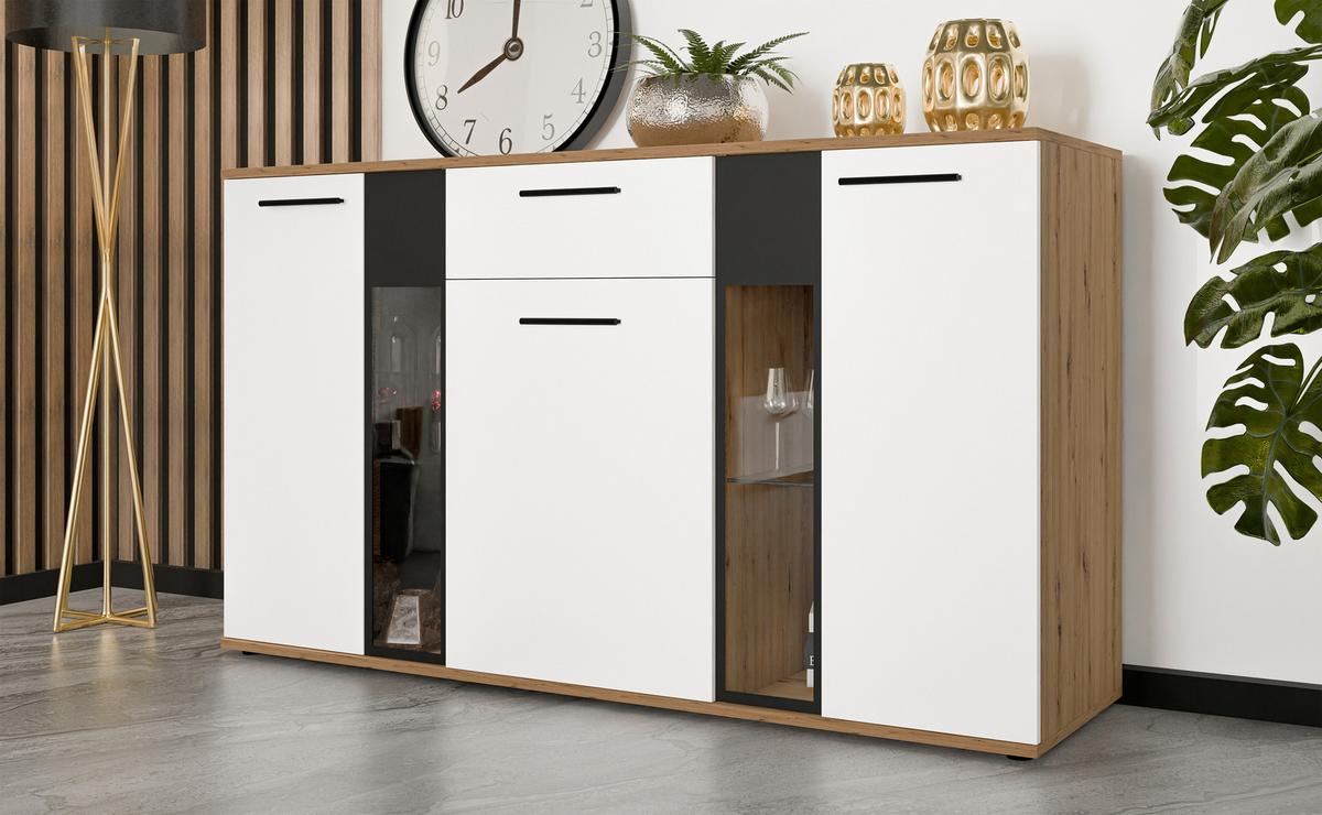SIDEBOARD Formilo Artisan Eiche, Weiß Matt 140,4/80/40,2 cm – Kommode - Eiche Artisan/Weiß, Holzwerkstoff/Kunststoff (140/80/40cm) - AX Living