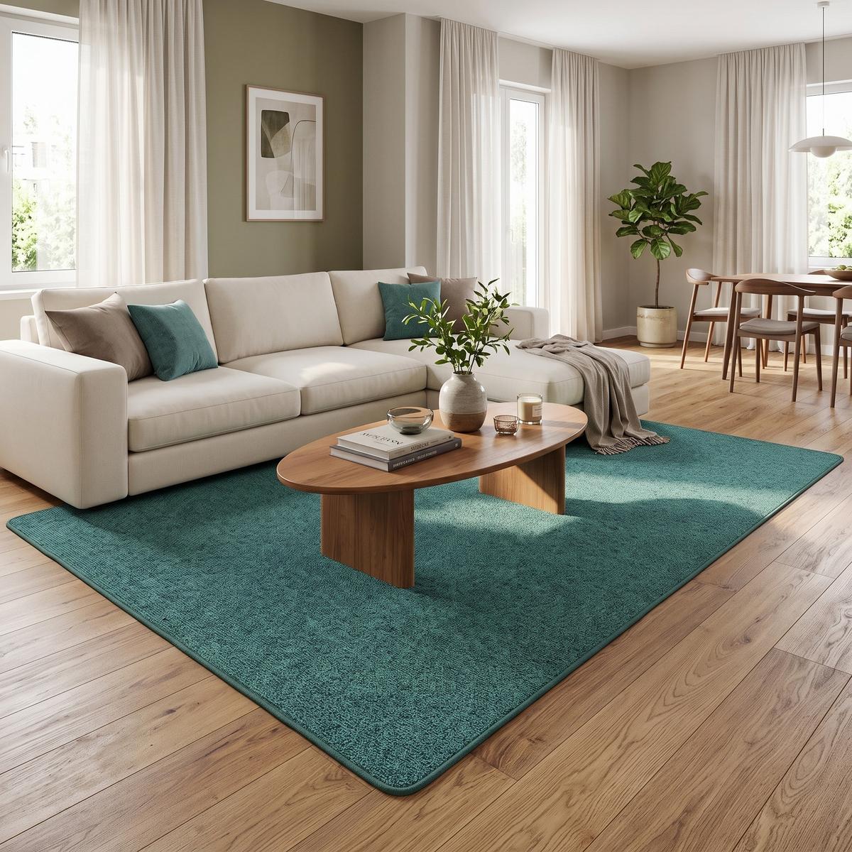 FEINSCHLINGEN VELOUR TEPPICH STRONG - Petrol, Textil (200/300cm) - Snapstyle