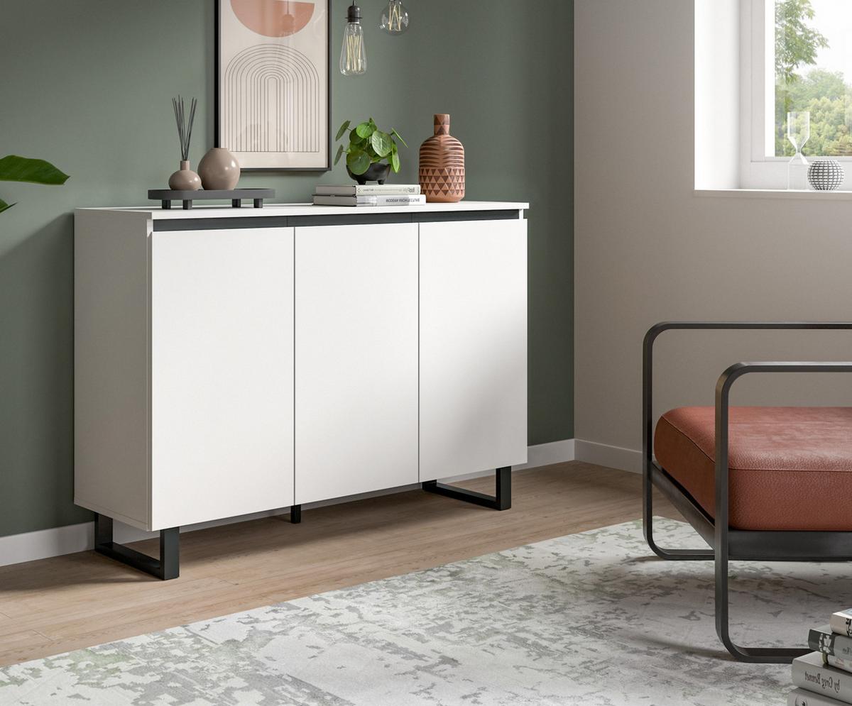 SIDEBOARD weiß, schwarz, 3-türige Kommode 120 x 84 cm mit Soft-Close - Schwarz/Weiß, Holzwerkstoff/Metall (120/84/36cm) - Inn.Furn