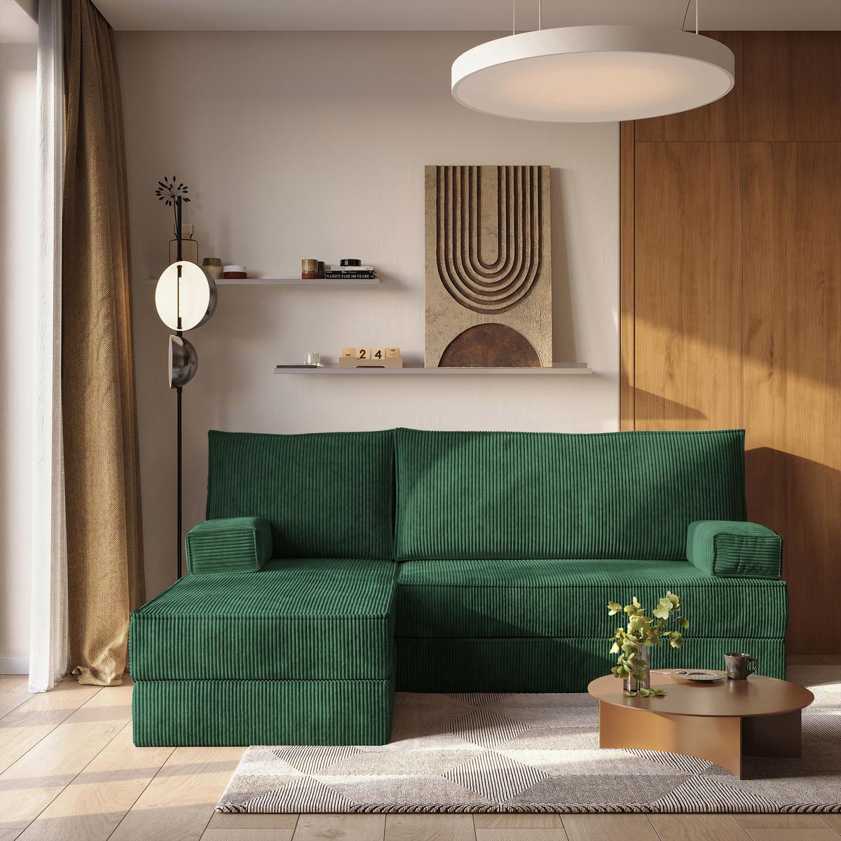ECKSOFA NOTIA modulares Boneless Sofa mit Schlaffunktion Grün Kordstoff - Grün, Textil (200/120cm) - MASSENO