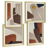 BILDER SET 4er Set - 50x50 cm & 40x60 cm Goldrahmen - Abstrakte moderne Formen - Goldfarben, Kunststoff (50/50cm) - TULUP