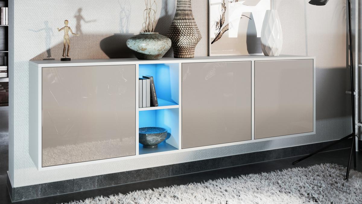 SIDEBOARD Cuba Türen in Sandgrau Hochglanz - Sandfarben, Holzwerkstoff (182/53/35cm) - Vladon