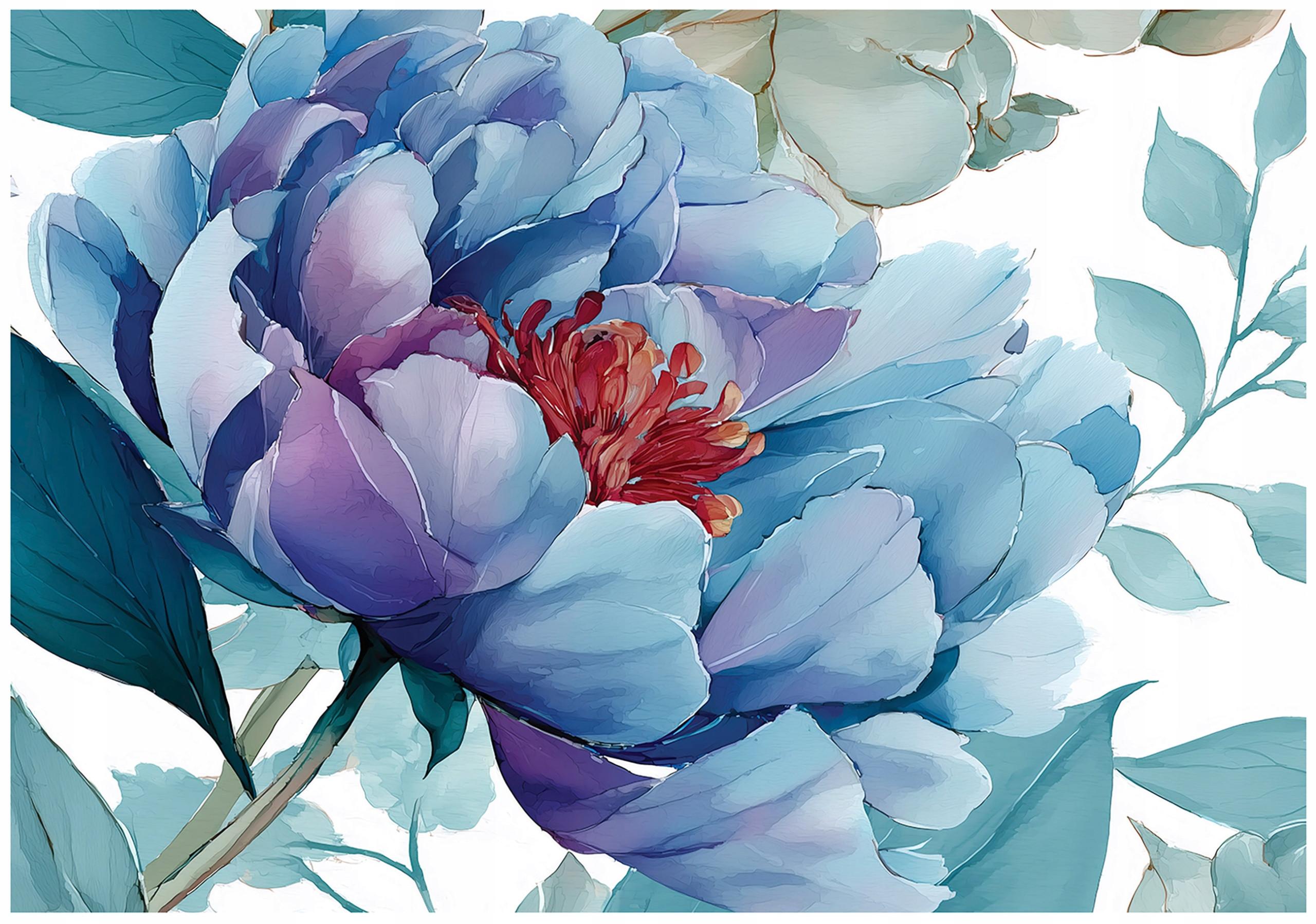 FOTOTAPETE Blumen Blätter Blau 150x105 cm - Multicolor, Papier (150/105cm) - Wallarena