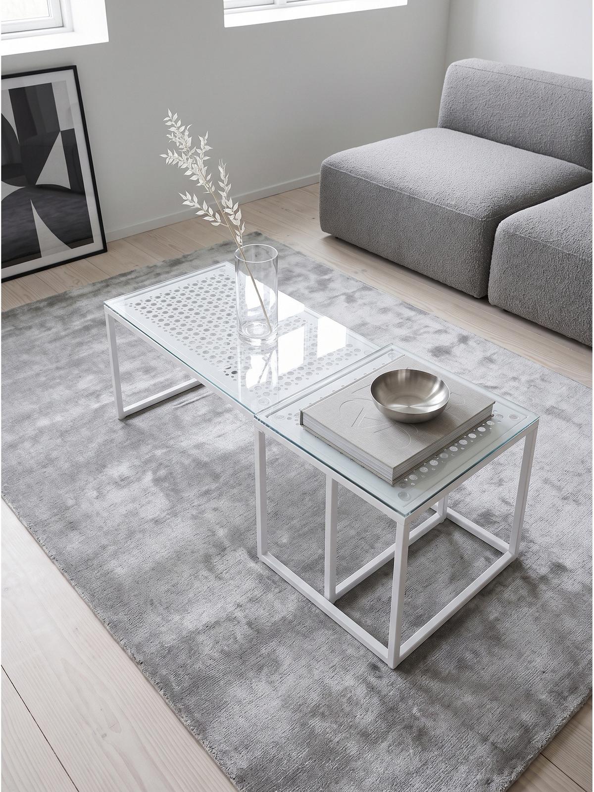 SOFATISCHE 2er-Set ALCUDIA, Einscheibensicherheitsglas, Weiß, 100 x 40 x 35 cm - Weiß, Glas/Metall (40/100/35cm) - KADIMA DESIGN