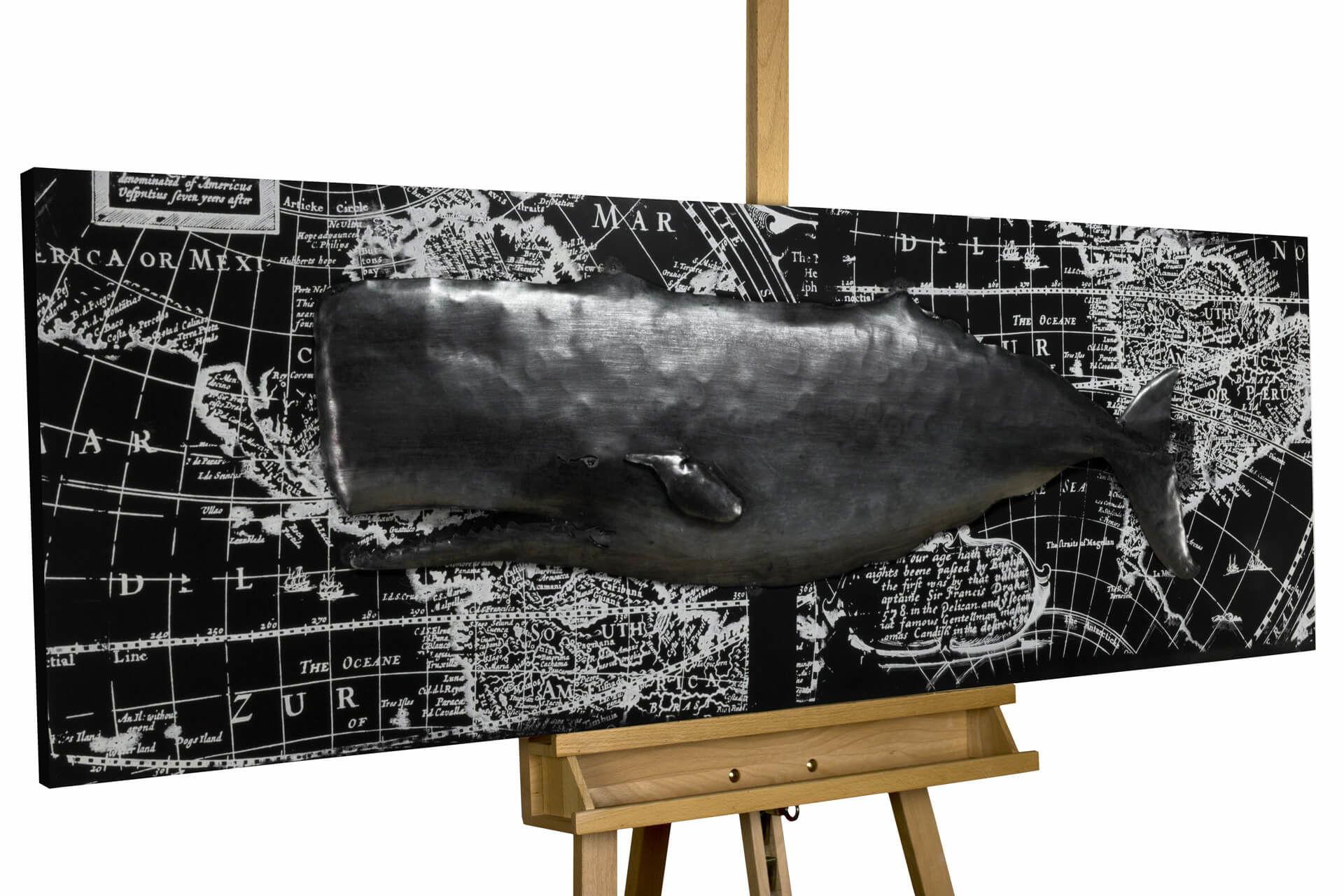 METALLBILD Schwarz-Weiß 144/44 cm - Schwarz, Metall (5.8/44cm) - KUNSTLOFT