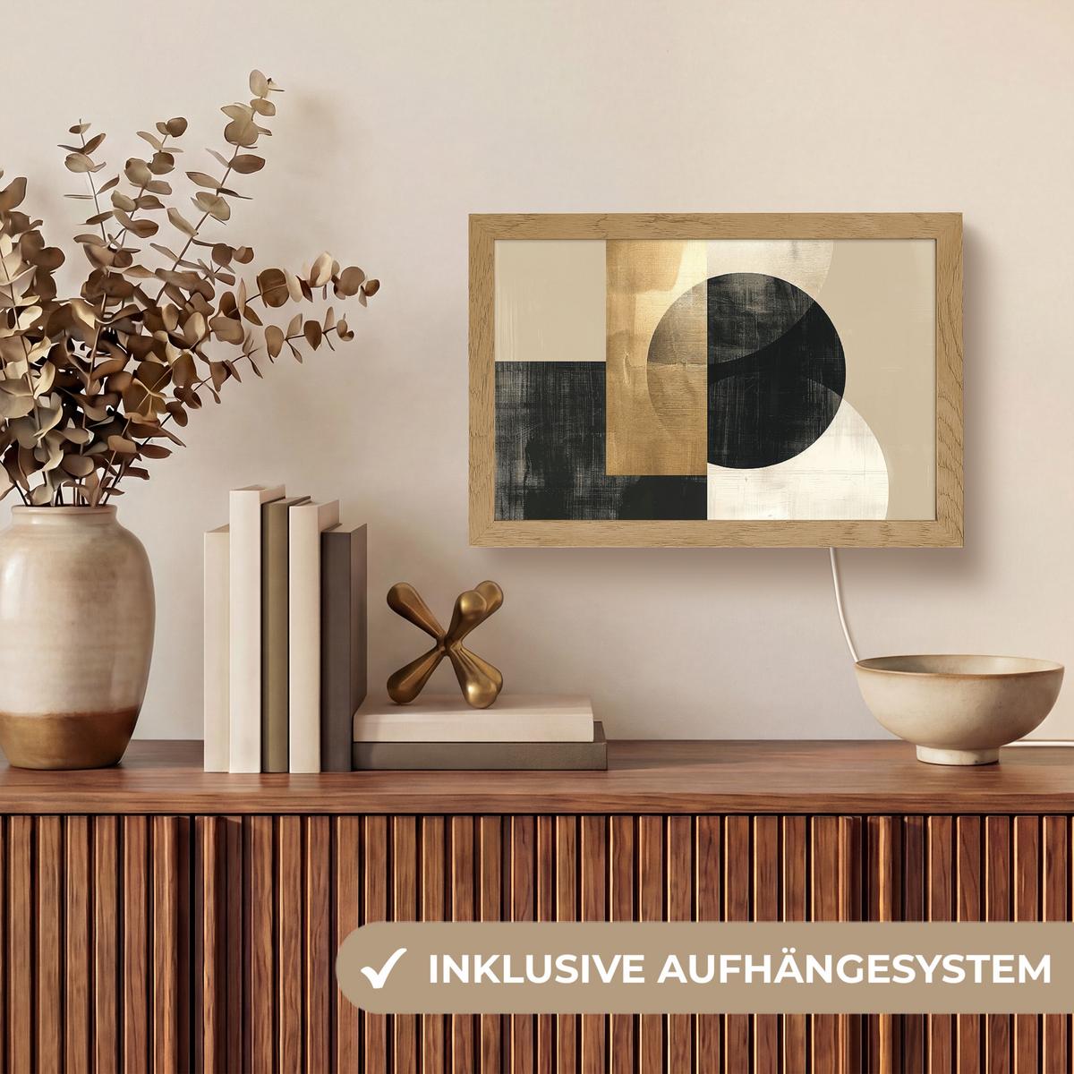 WANDLEUCHTE Abstrakt - Modern - Schwarz - Gold 30x20 cm - Sandfarben, Holzwerkstoff (30/20/8cm) - OnlyWow