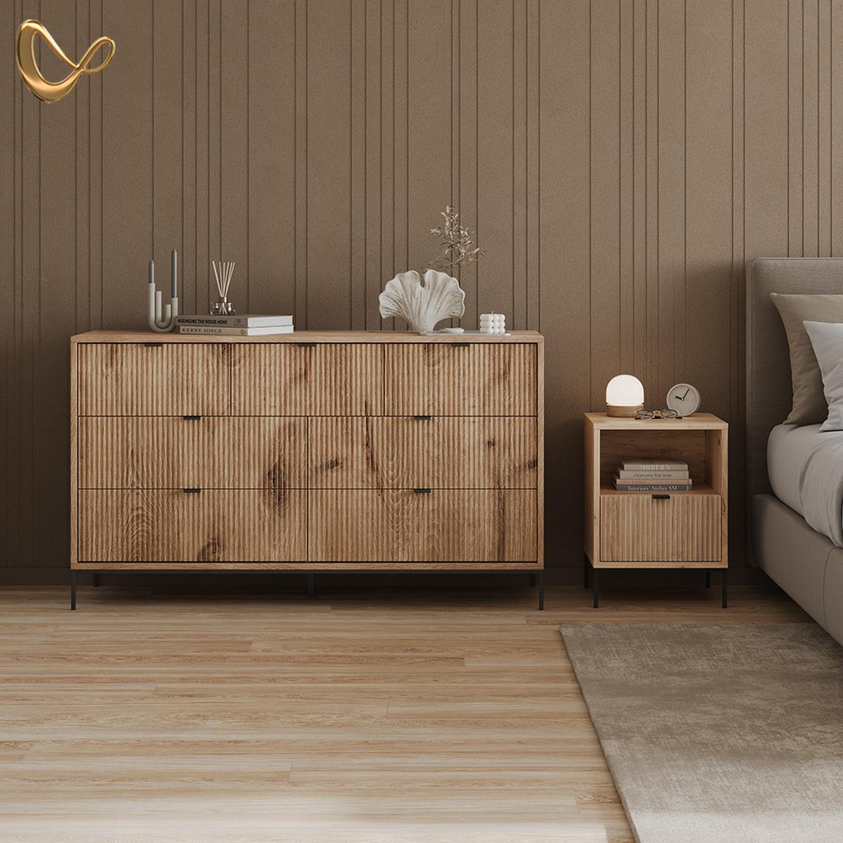 SIDEBOARD Aterno Viking Oak 42 x 81 cm mit 7 Schubladen - Eichefarben, Holzwerkstoff (42/81/140cm) - Livinity®