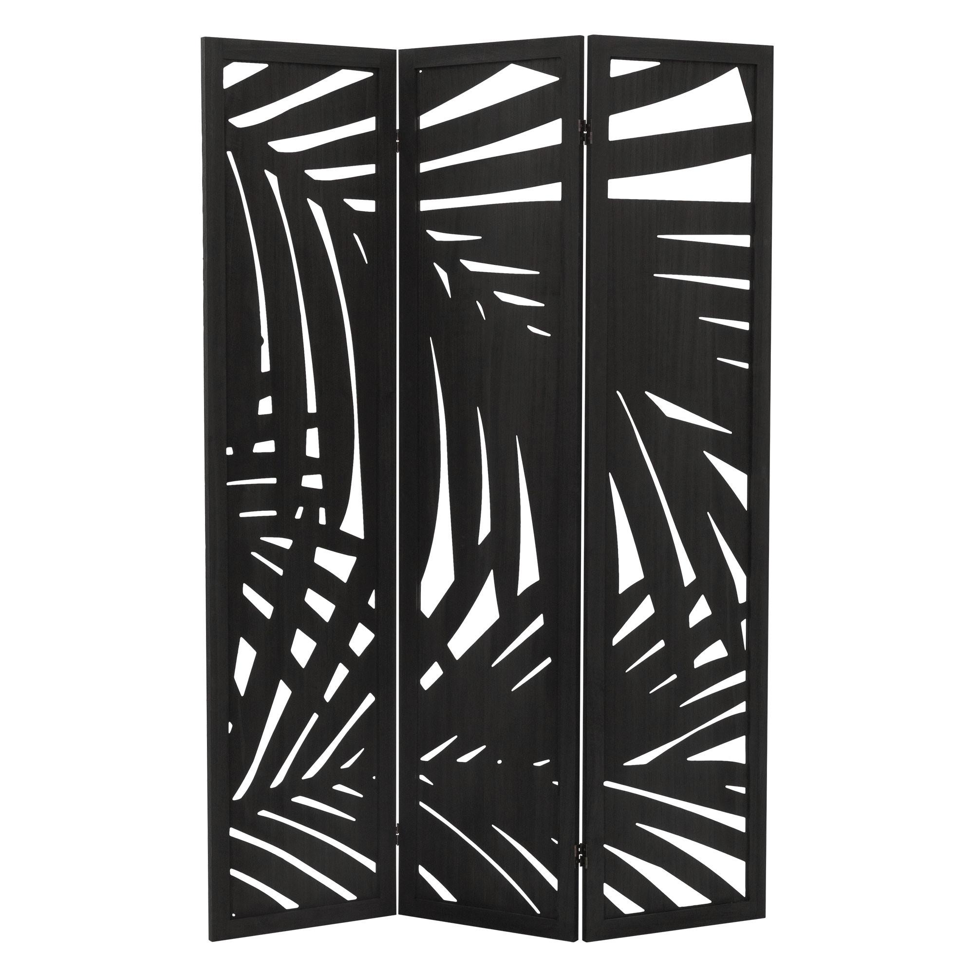 PARAVENT 3 teilig Sapporo 170x121 cm Schwarz aus Holz - Braun, Holz (121/170/2cm) - ML-DESIGN