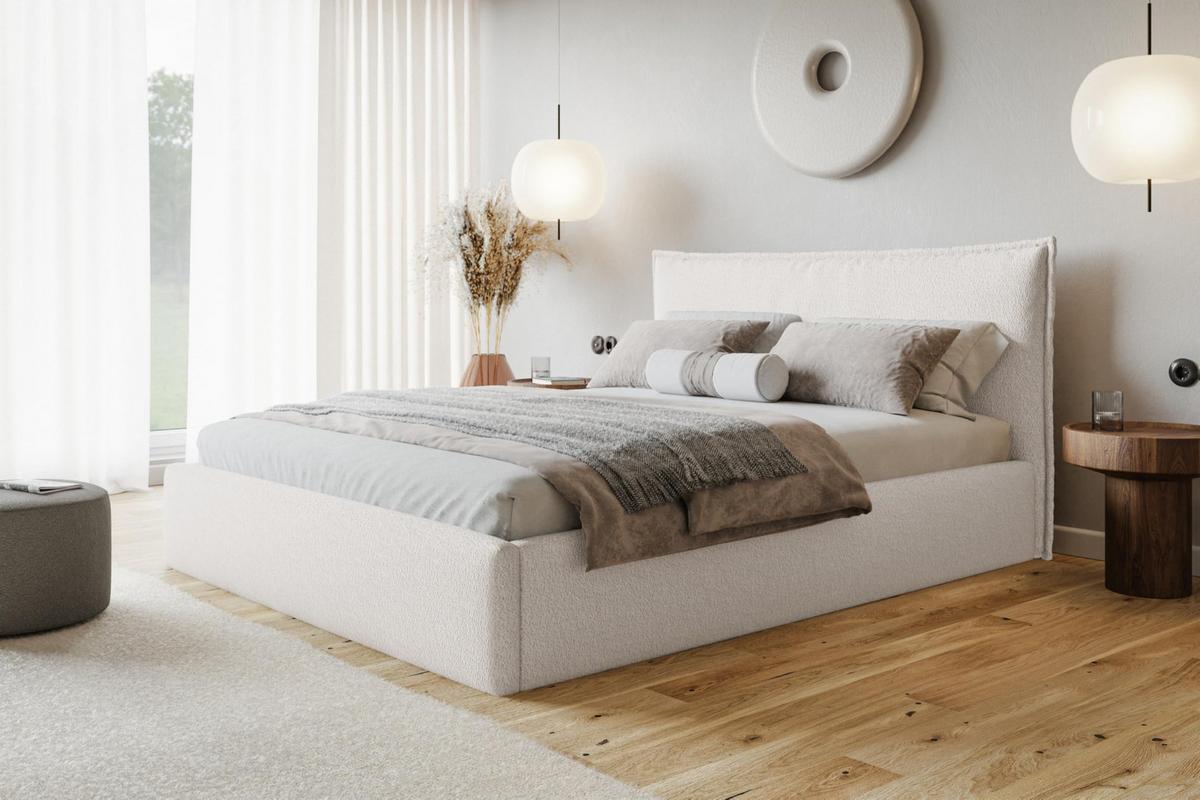 BETT 90x200 - Polsterbett mit Bettkasten und Holzrahmen - Modern Betten - Kuscheliger Catch-Me-Stoff - Kollektion Verona - Weiß - Weiß, Holz/Textil (90/200cm) - Alpi-Möbel