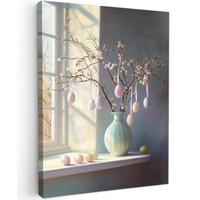 LEINWANDBILD Stillleben - Vase - Osterzweig Room Decor 30x40 cm - Hellblau, Textil (30/40cm) - MuchoWow