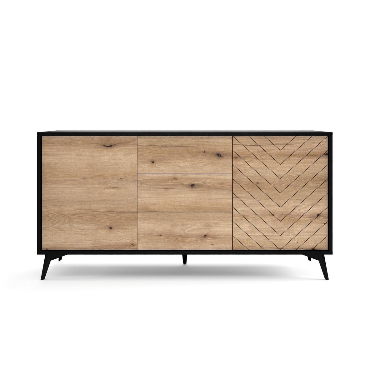 SIDEBOARD DIAMANTE 154/77/39 cm mit 3 Schubladen 2 Türen Schwarz - Schwarz/Eiche Artisan, Holzwerkstoff (154/77/39cm) - MASSENO