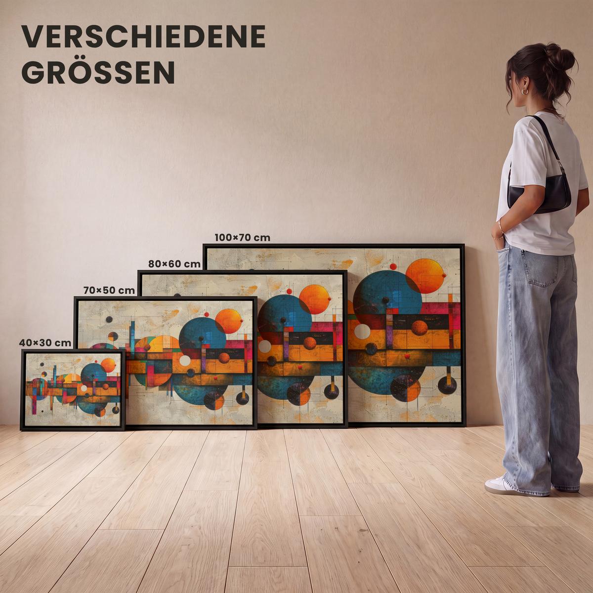 LEINWAND Bilder mit Rahmen - Vintage - Moderne Kunst - Orange - Geometrische Formen - 80x60 - Multicolor, Textil (80/60cm) - MuchoWow