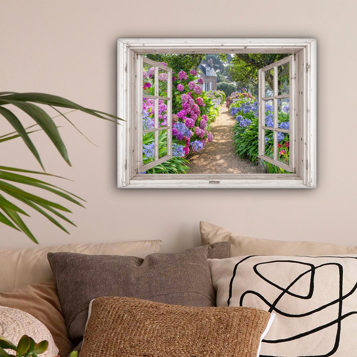 LEINWANDBILD Hortensie - Durchsichtig - Blumen - Sommer - Lila - Weg Wandbild 40x30 cm - Lila, Textil (40/30cm) - MuchoWow