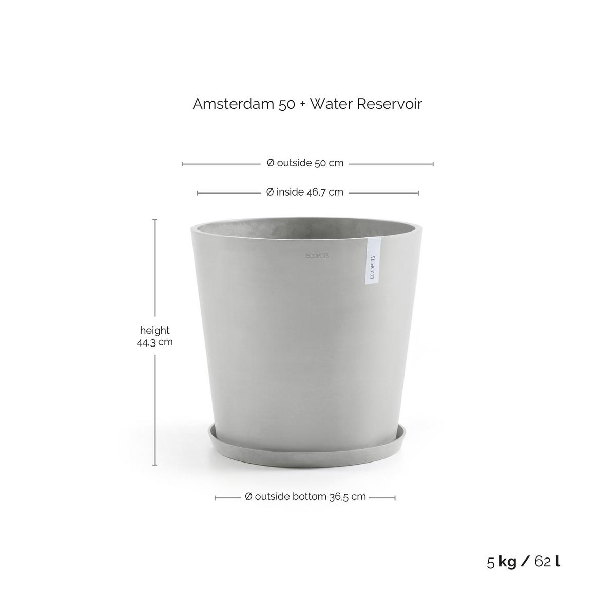 BLUMENTOPF mit Wasserreservoir Amsterdam 50/44,3 cm Hellgrau - Hellgrau, Kunststoff (50/44.3cm) - Ecopots