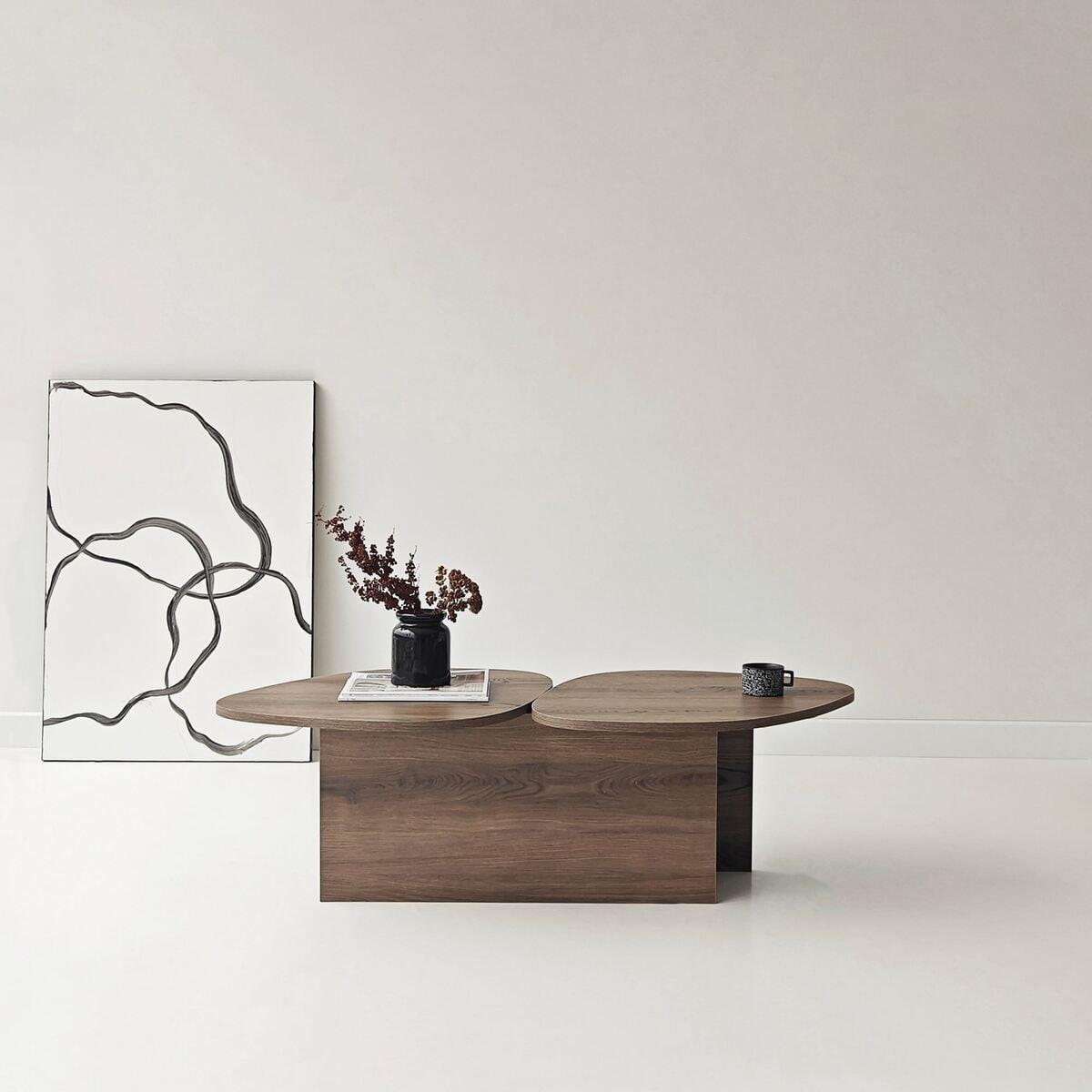 COUCHTISCH mit doppelter Platte in organischer Form 125/60/38 cm - Naturfarben, Holzwerkstoff (10/60/38cm) - Calicosy