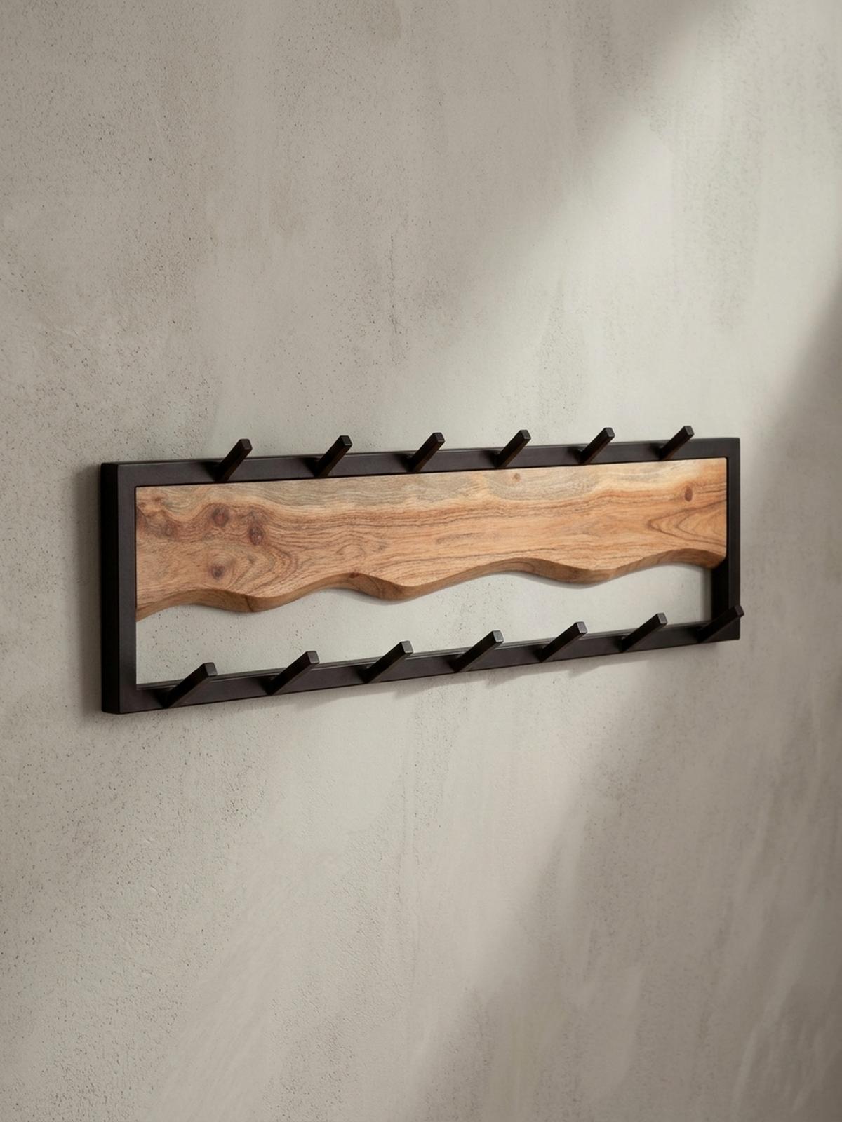 WANDGARDEROBE Akazie Massivholz Metall Modern 80x20x8 cm mit Wellenmuster - Akaziefarben, Holz (80/22/8cm) - KADIMA DESIGN