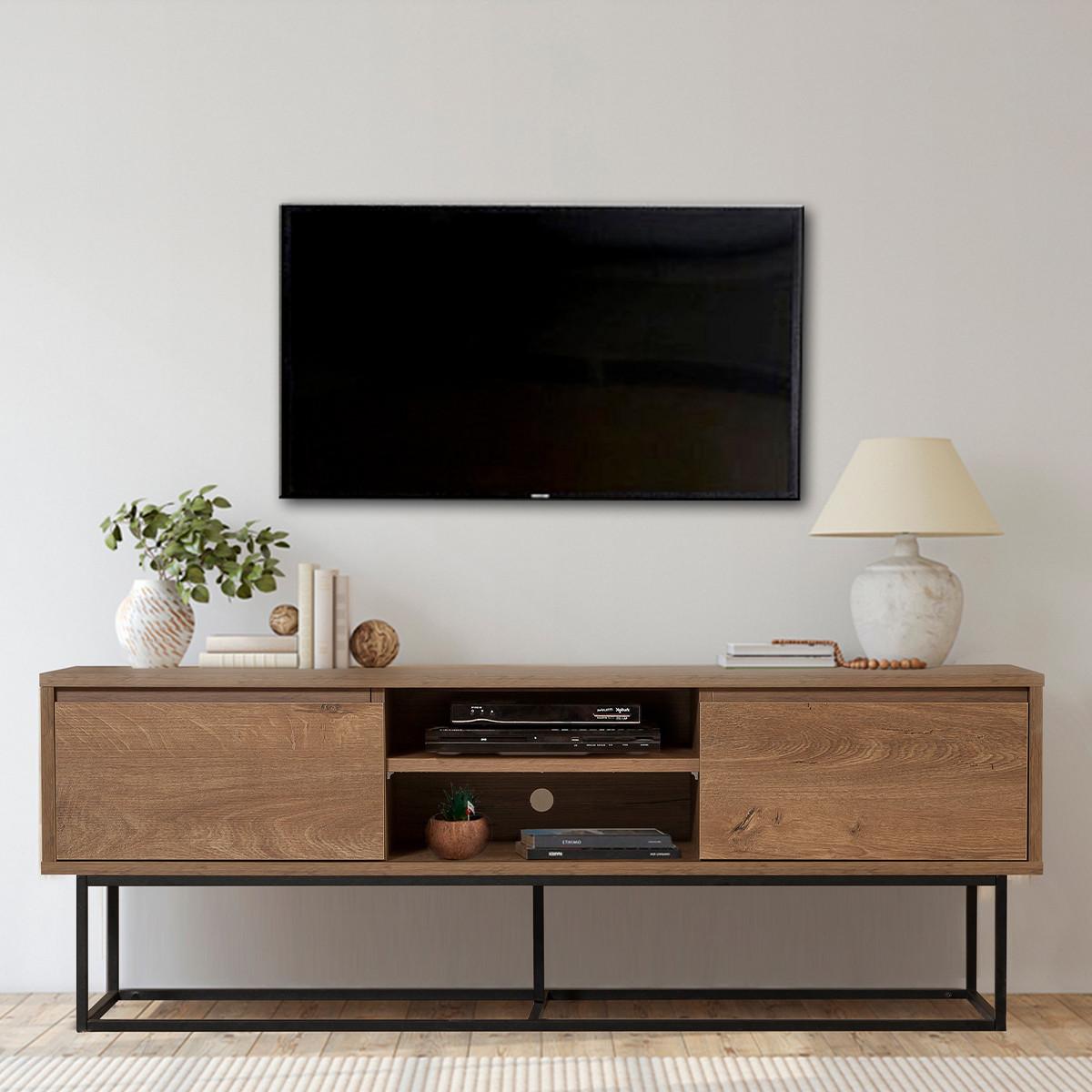 TV-MÖBEL mit 2 Fächern und 2 Schubladen, Nussbaum-Dekor, Länge 140 cm - Rodez - Nussbaumfarben, Holzwerkstoff (40/50/12cm) - Calicosy