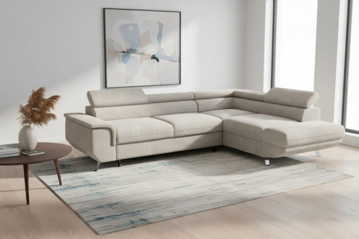 ECKSOFA Plato Mit Schlaffunktion - Beige, Holzwerkstoff/Textil (202/268cm) - Fun Möbel