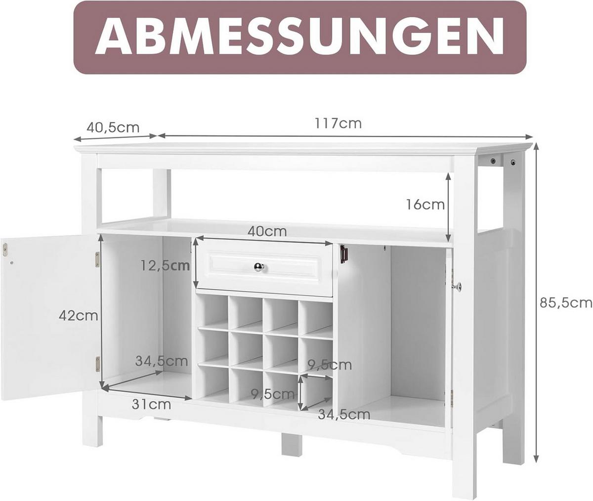 KÜCHENSCHRANK Sideboard Weiß - Weiß, Holz (8.5/83cm) - COSTWAY