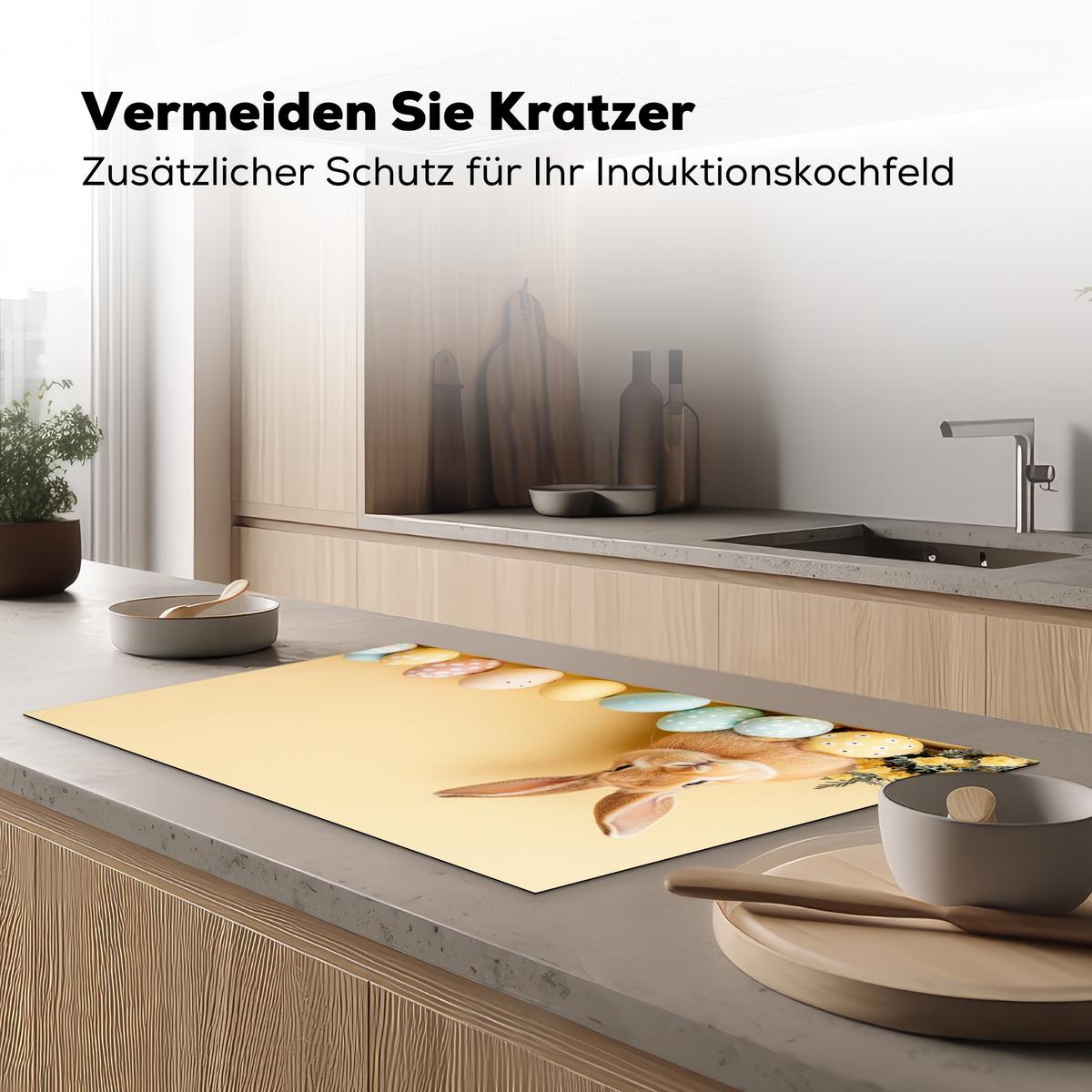 HERDABDECKPLATTE Eier - Kaninchen - Pastellfarbtöne Ceranfeldabdeckung 90x52 cm - Hellgelb, Kunststoff (90/52/0.2cm) - MuchoWow