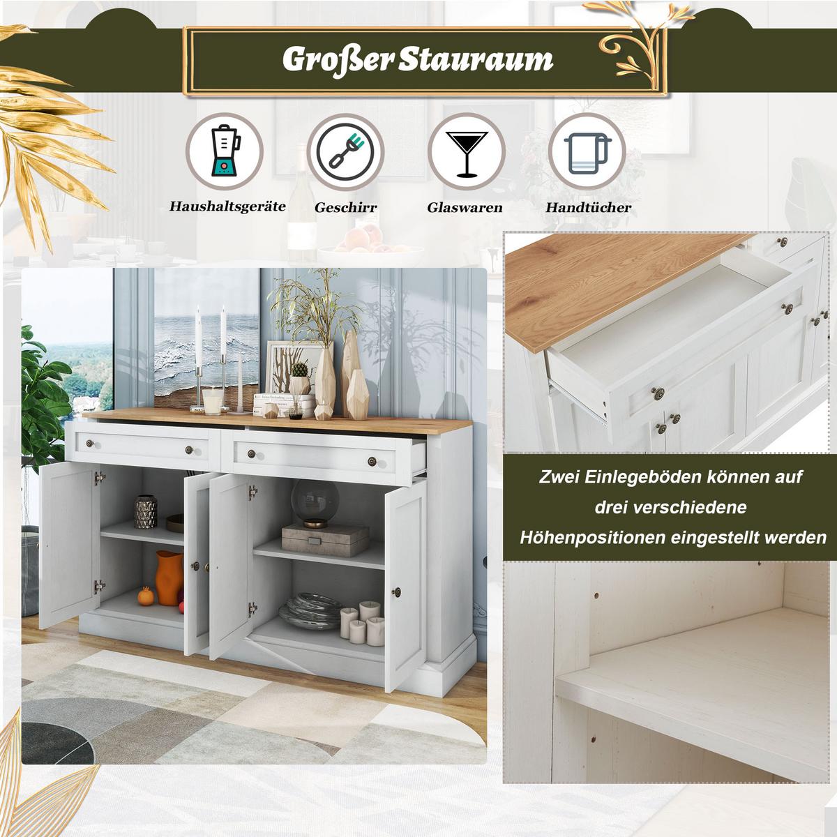 SIDEBOARD 150 cm in Antik Weiß & Natur - Weiß/Naturfarben, Holzwerkstoff (150/86/40cm) - Urban Meuble