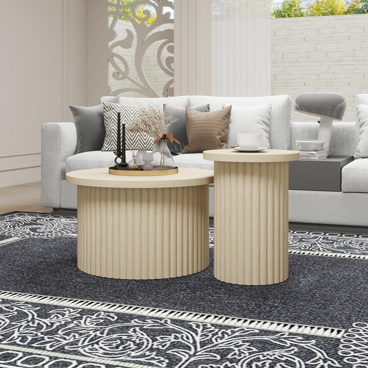 COUCHTISCH SET – Rundes 2er-Set aus Holzoptik, Skandinavisches Design - Weiß, Holzwerkstoff (69/69/41cm) - Urban Meuble