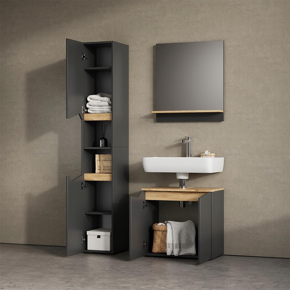 WASCHBECKENUNTERSCHRANK Timavo Anthrazit 60 x 57.5 cm mit 2 Türen - Anthrazit, Holzwerkstoff (60/57.5/35cm) - Livinity®