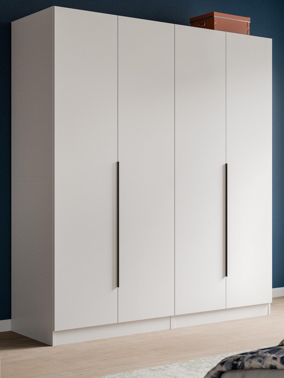KLEIDERSCHRANK weiß 4-türig 160 x 181 cm, Drehtürenschrank mit Kleiderstange - Schwarz/Weiß, Holzwerkstoff/Kunststoff (160/181/52cm) - Inn.Furn