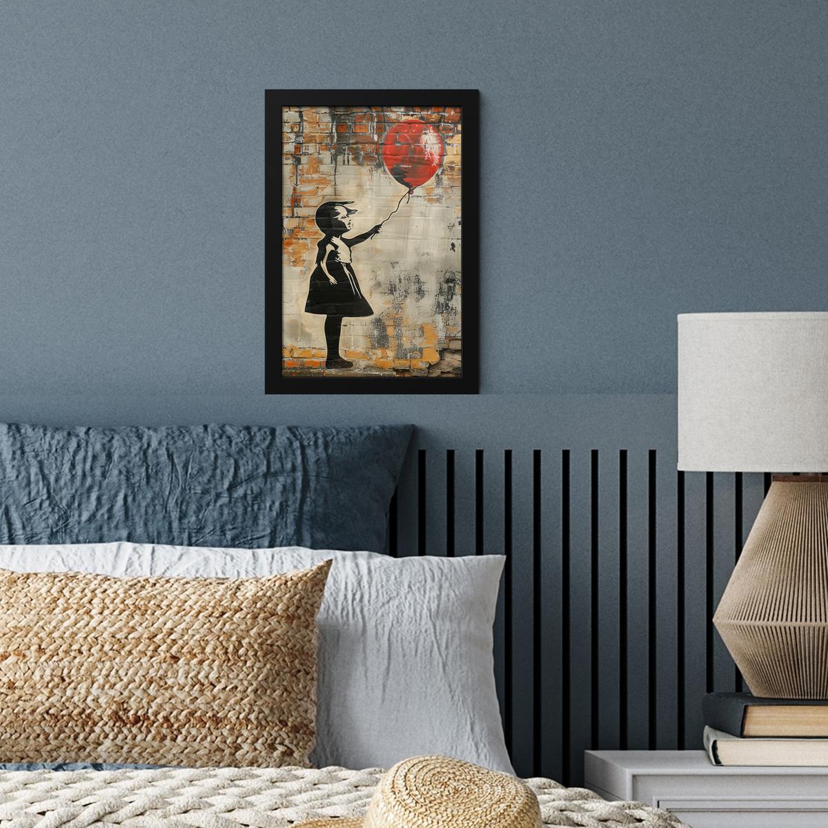 POSTER MIT RAHMEN Graffiti - Banksy - Mädchen - Straßenkunst Poster 20x30 cm - Sandfarben, Papier (20/30cm) - MuchoWow