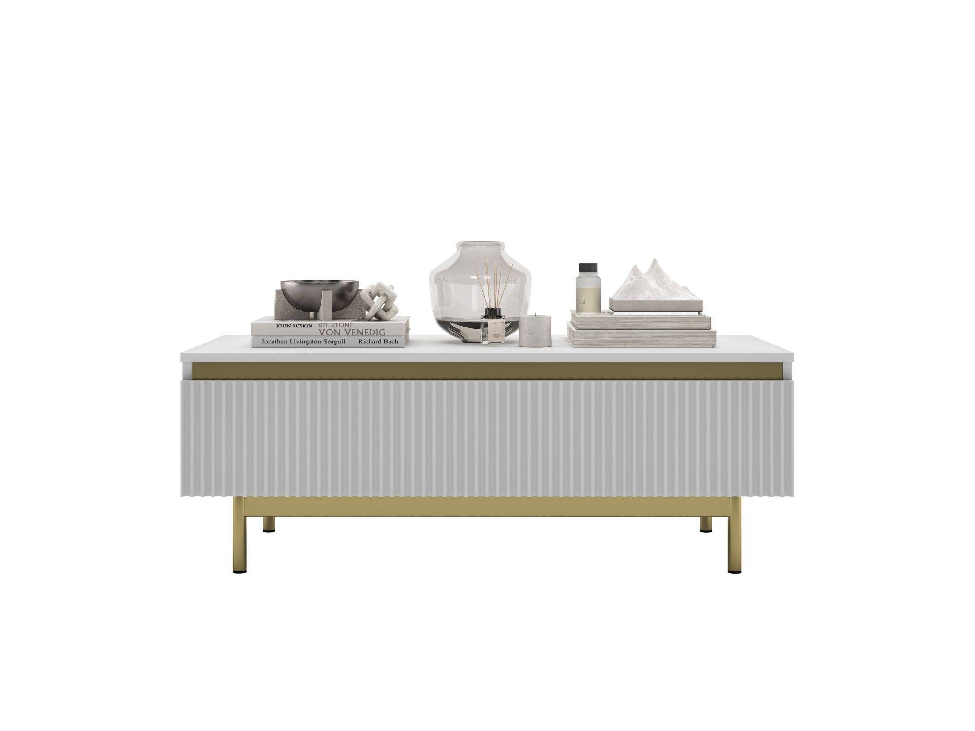 COUCHTISCH Selene Weiß matt 109 cm mit Metallrahmen - Goldfarben/Weiß, Holzwerkstoff/Metall (50/109/39cm) - Meble Lindner