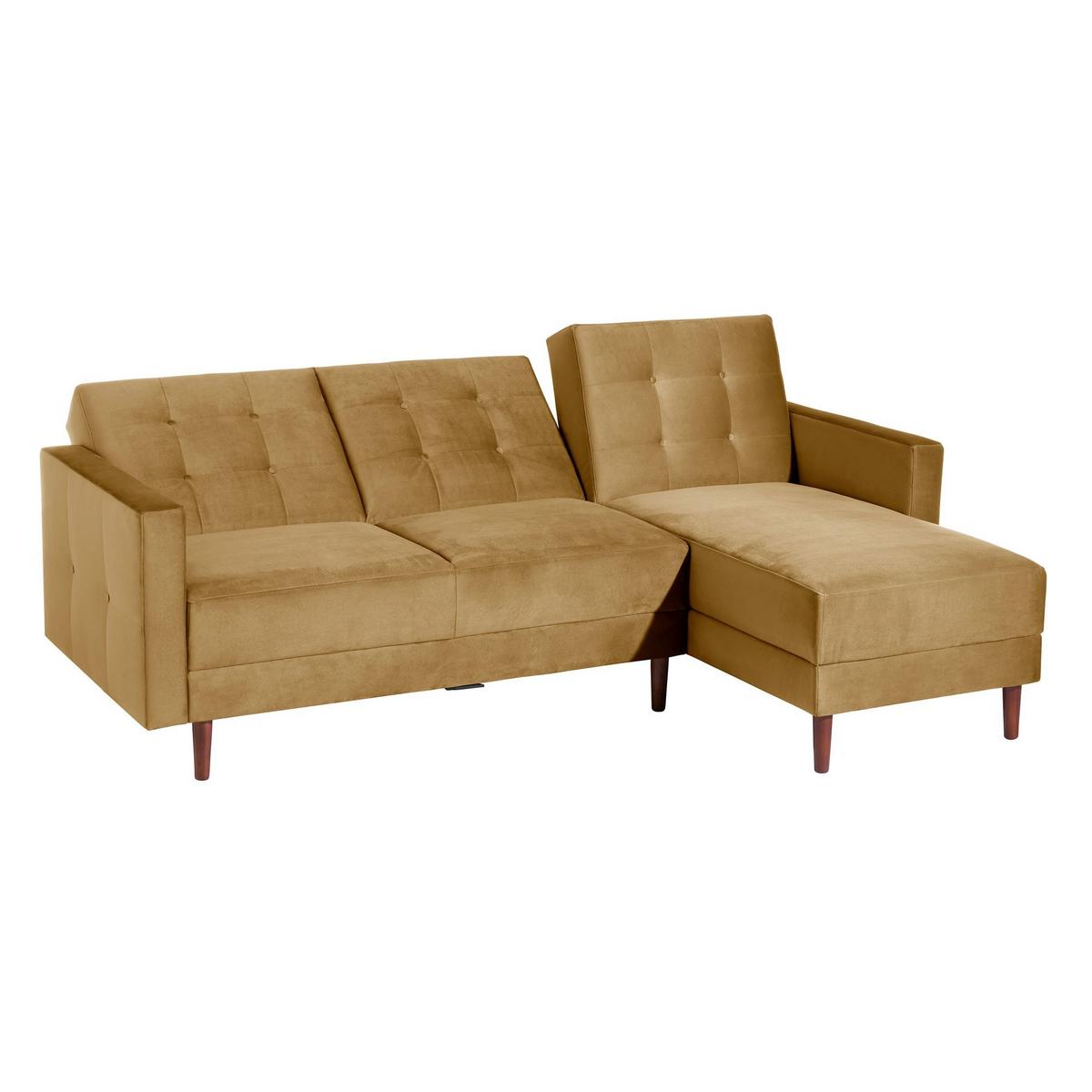 FUNKTIONSSOFA mit Hocker Katunia Samtvelours mais - Currygelb, Kunststoff (222/92/144cm) - 58aufmkessel