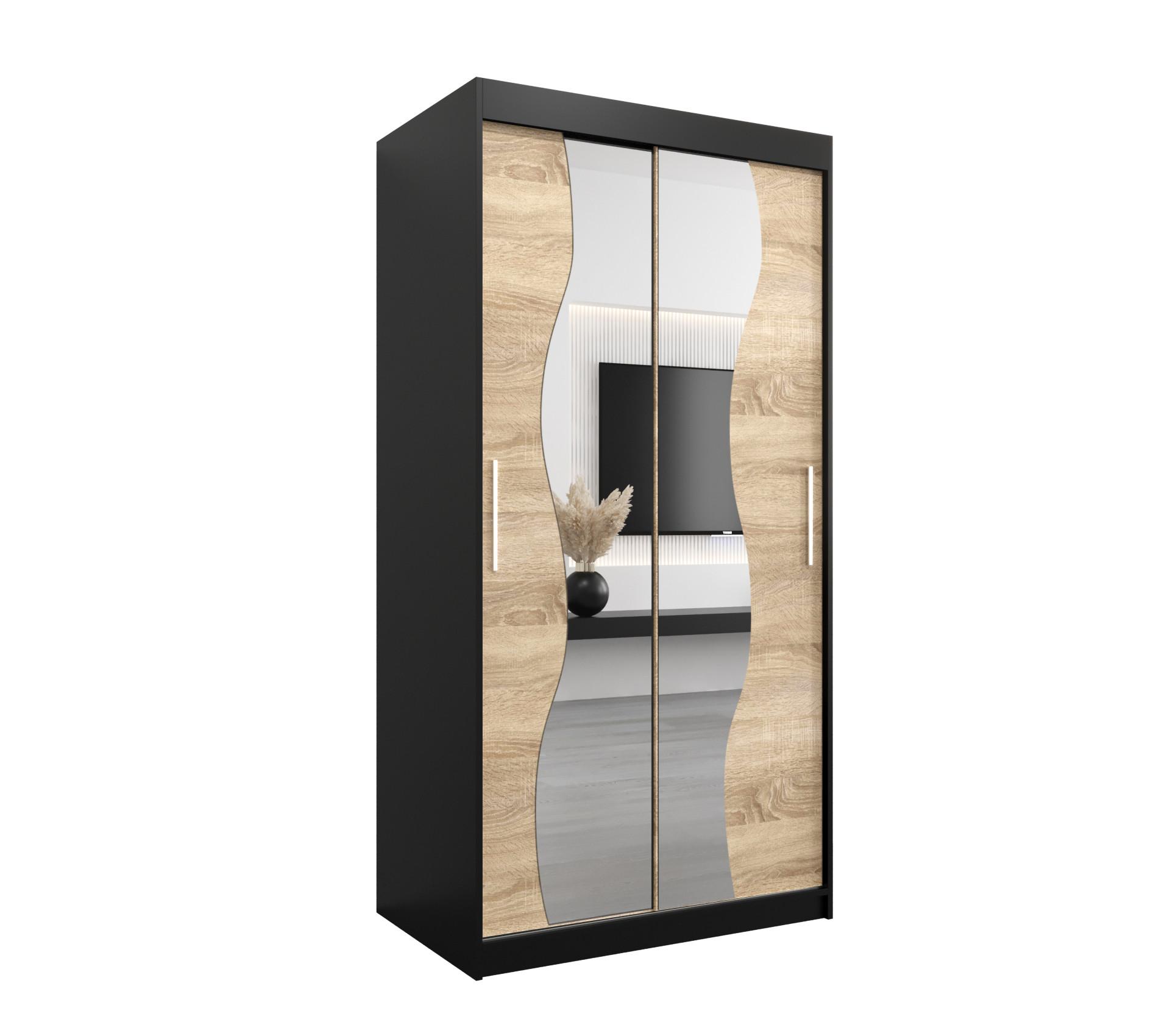 SCHWEBETÜRENSCHRANK 200/100/62 2-türig - Silberfarben/Schwarz, Holz/Kunststoff (100/200/62cm) - MÖBEL KRYSPOL