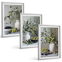 BILDER SET 3er Set - 40x60 cm Silberner Rahmen - Oliven in grauen Vasen - Silberfarben, Kunststoff (40/60cm) - TULUP