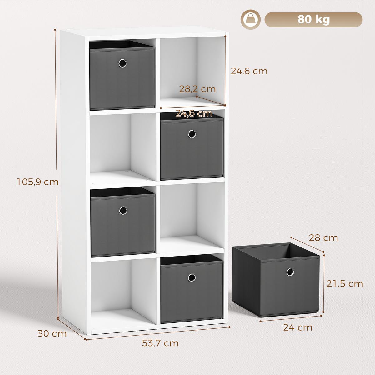 BÜCHERREGAL Spanplatte Weiß - Weiß, Holzwerkstoff (30/53.7/105.9cm) - HOMCOM